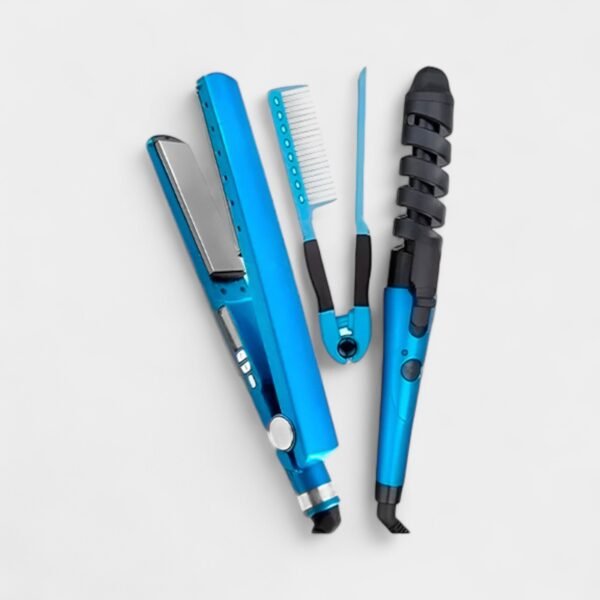 GEN-KITEST01A Kit de Estilizado Azul 5 en 1: Plancha, Rizador y Accesorios